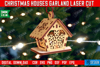 Christmas Houses Garland | DIY | Christmas Tree Toy | Santas House | CNC File SVG Fly Design 