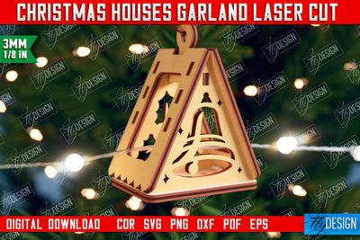 Christmas Houses Garland | DIY | Christmas Tree Toy | Santas House | CNC File SVG Fly Design 