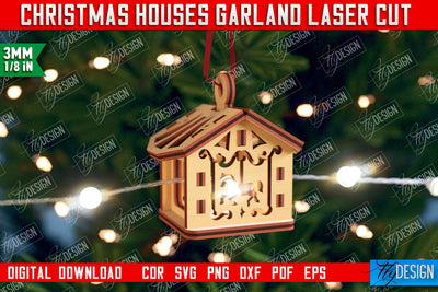 Christmas Houses Garland | DIY | Christmas Tree Toy | Santas House | CNC File SVG Fly Design 