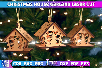 Christmas Houses Garland | DIY | Christmas Tree Toy | Santas House | CNC File SVG The T Store Design 
