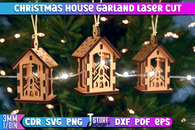 Christmas Houses Garland | DIY | Christmas Tree Toy | Santas House | CNC File SVG The T Store Design 