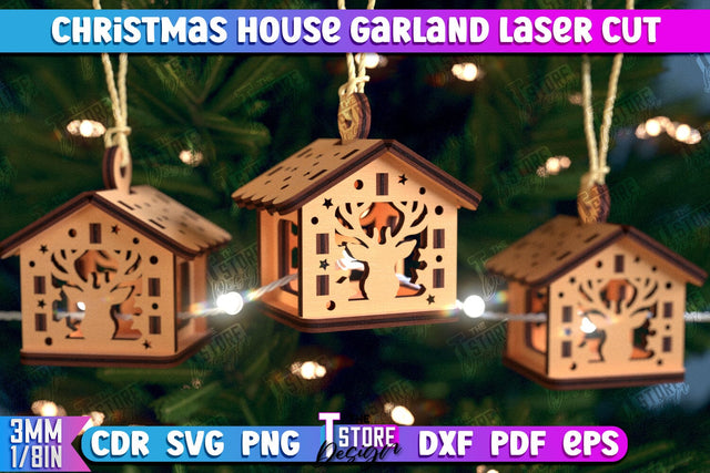 Christmas Houses Garland | DIY | Christmas Tree Toy | Santas House | CNC File SVG The T Store Design 