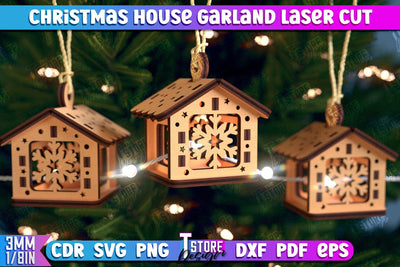 Christmas Houses Garland | DIY | Christmas Tree Toy | Santas House | CNC File SVG The T Store Design 