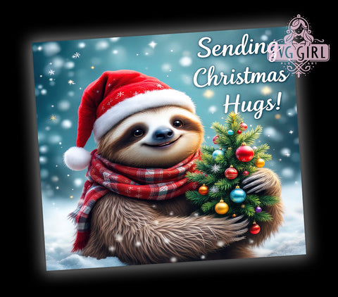 Christmas Hugs Sloth Tumbler Wrap, Sloth Tumbler, Christmas Hugs, 20oz Tumbler Wrap, Sublimation Design, Holiday Drinkware, Cute Christmas Gift, Animal Lover Gift Sublimation SvggirlplusArt 