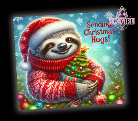 Christmas Hugs Sloth Tumbler Wrap, Sloth Tumbler, Christmas Hugs, 20oz Tumbler Wrap, Sublimation Design, Holiday Drinkware, Cute Christmas Gift, Animal Lover Gift Sublimation SvggirlplusArt 