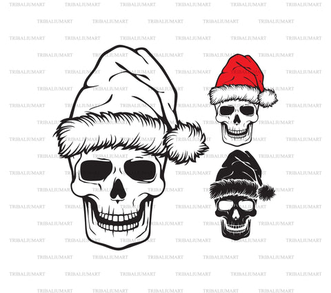 Christmas Human Skull with Santa Hat SVG TribaliumArtSF 