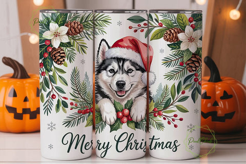 Christmas Husky 20oz Tumbler Wrap Sublimation PixelChick 