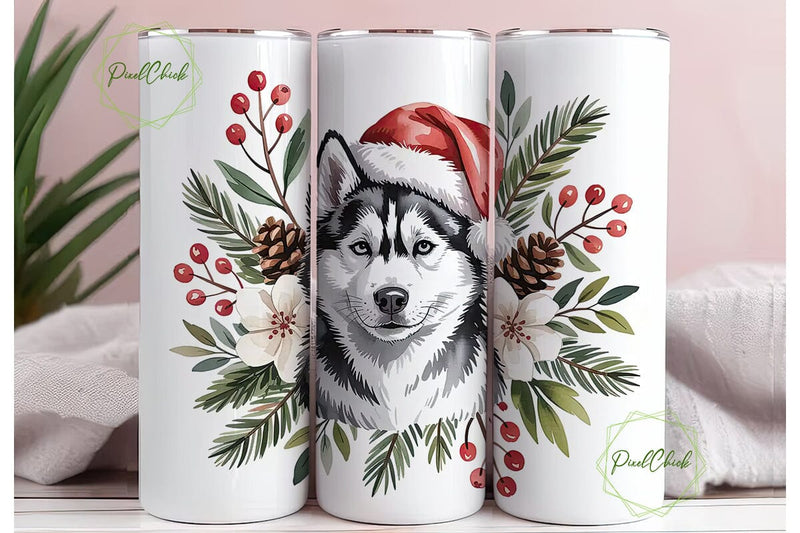 Christmas Husky 20oz Tumbler Wrap Sublimation PixelChick 