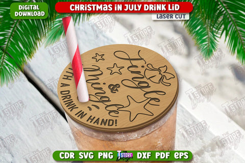 Christmas in July Drink Lid Laser Cut Bundle | Summer Christmas | Wine Glass Cover | Glass Accessories | CNC Files SVG The T Store Design 