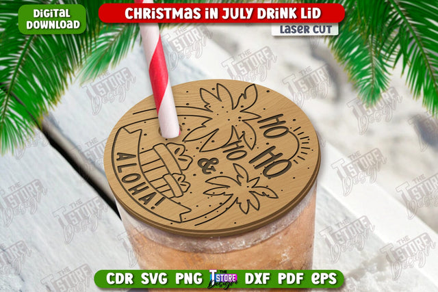 Christmas in July Drink Lid Laser Cut | Summer Christmas | Wine Glass Cover | Glass Accessories | CNC File SVG The T Store Design 