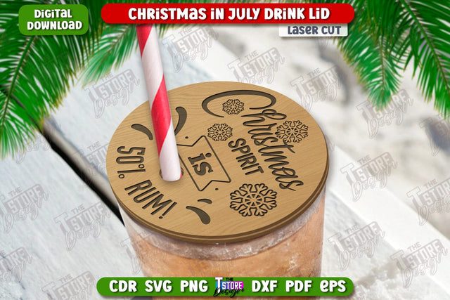 Christmas in July Drink Lid Laser Cut | Summer Christmas | Wine Glass Cover | Glass Accessories | CNC File SVG The T Store Design 
