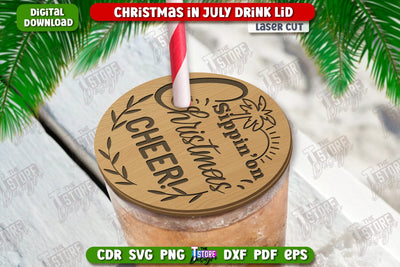 Christmas in July Drink Lid Laser Cut | Summer Christmas | Wine Glass Cover | Glass Accessories | CNC File SVG The T Store Design 