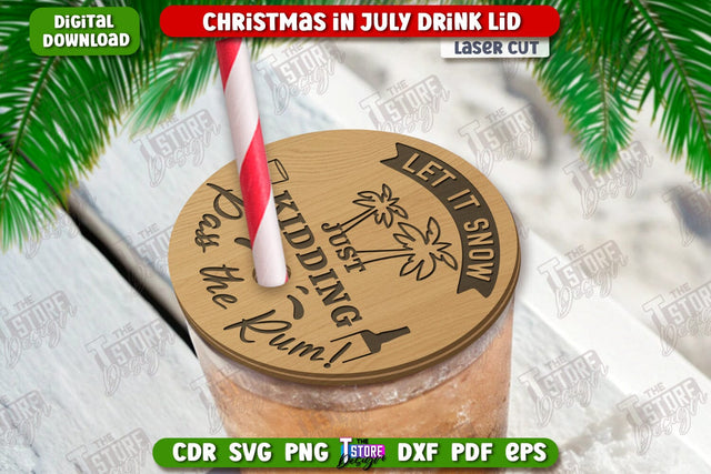 Christmas in July Drink Lid Laser Cut | Summer Christmas | Wine Glass Cover | Glass Accessories | CNC File SVG The T Store Design 