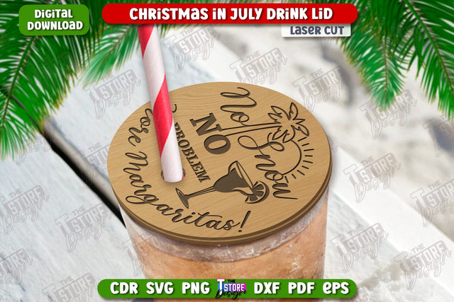 Christmas in July Drink Lid Laser Cut | Summer Christmas | Wine Glass Cover | Glass Accessories | CNC File SVG The T Store Design 