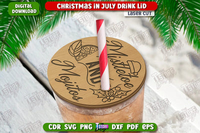 Christmas in July Drink Lid Laser Cut | Summer Christmas | Wine Glass Cover | Glass Accessories | CNC File SVG The T Store Design 