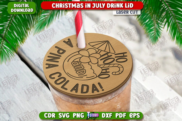 Christmas in July Drink Lid Laser Cut | Summer Christmas | Wine Glass Cover | Glass Accessories | CNC File SVG The T Store Design 