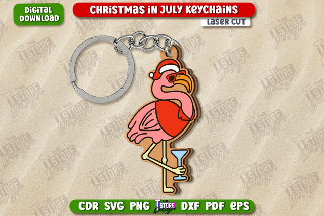 Christmas in July Keychain Laser Cut | Summer Design | Summer Christmas | CNC File SVG The T Store Design 