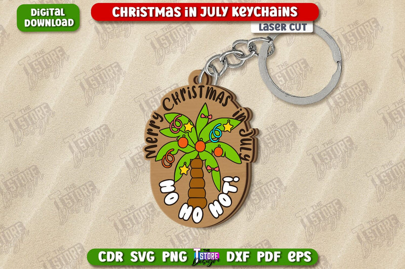 Christmas in July Keychain Laser Cut | Summer Design | Summer Christmas | CNC File SVG The T Store Design 