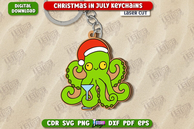 Christmas in July Keychain Laser Cut | Summer Design | Summer Christmas | CNC File SVG The T Store Design 