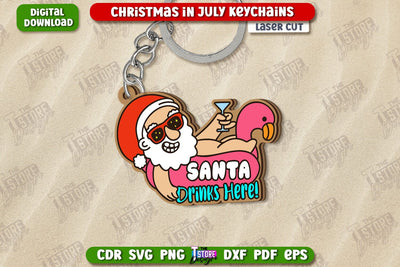 Christmas in July Keychain Laser Cut | Summer Design | Summer Christmas | CNC File SVG The T Store Design 