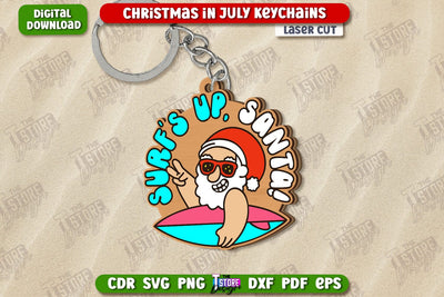 Christmas in July Keychain Laser Cut | Summer Design | Summer Christmas | CNC File SVG The T Store Design 
