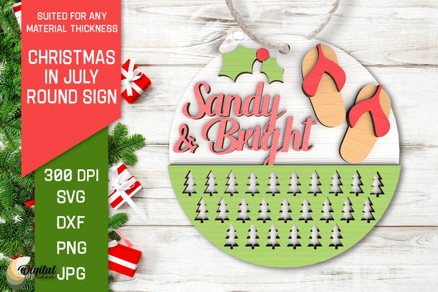 Christmas In July Round Sign Laser Cut. Christmas In July SVG SVG Evgenyia Guschina 