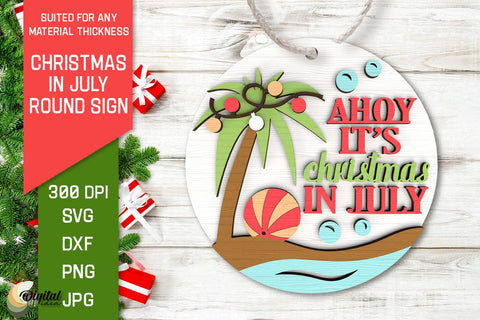 Christmas In July Round Sign Laser Cut. Christmas In July SVG SVG Evgenyia Guschina 