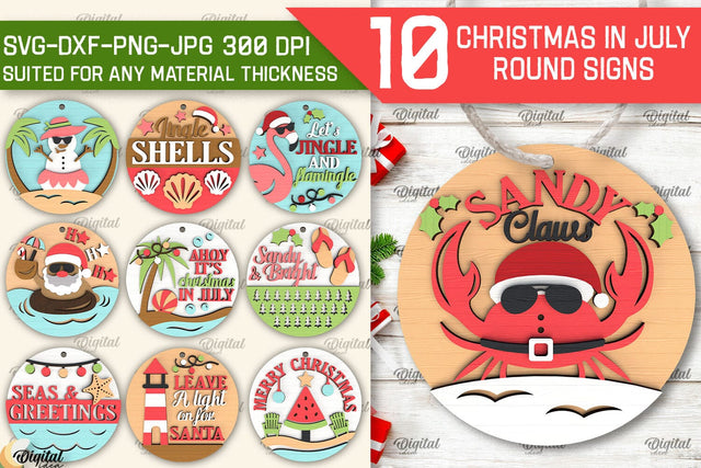 Christmas In July Round Signs Laser Cut Bundle SVG Evgenyia Guschina 