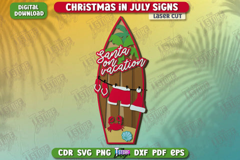 Christmas in July Signs Laser Cut Bundle | Door Sign | Porch Decorating | Summer Wall Décor | CNC Files SVG The T Store Design 