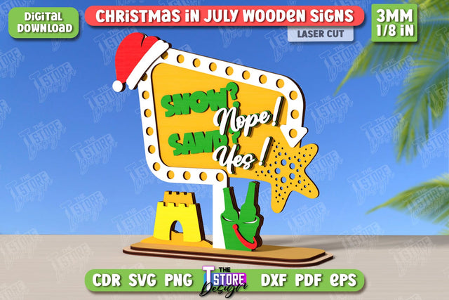 Christmas in July Signs Laser Cut | Door Sign | Porch Decorating | Summer Stand | CNC File SVG The T Store Design 