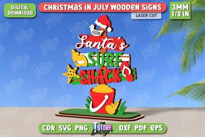 Christmas in July Signs Laser Cut | Door Sign | Porch Decorating | Summer Stand | CNC File SVG The T Store Design 