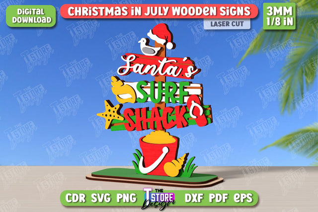 Christmas in July Signs Laser Cut | Door Sign | Porch Decorating | Summer Stand | CNC File SVG The T Store Design 