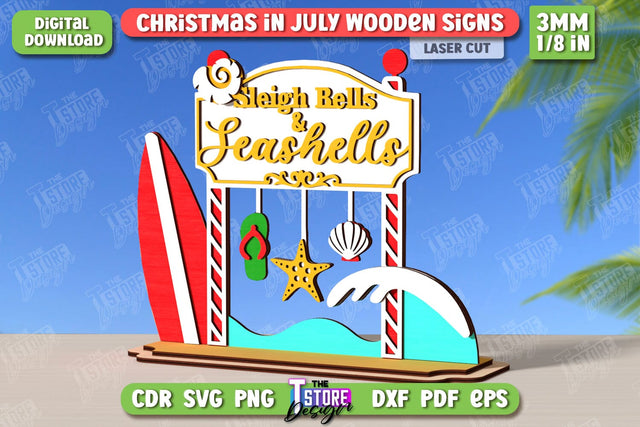 Christmas in July Signs Laser Cut | Door Sign | Porch Decorating | Summer Stand | CNC File SVG The T Store Design 