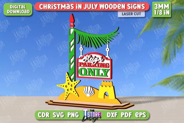 Christmas in July Signs Laser Cut | Door Sign | Porch Decorating | Summer Stand | CNC File SVG The T Store Design 