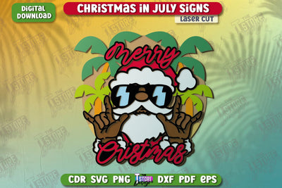 Christmas in July Signs Laser Cut | Door Sign | Porch Decorating | Summer Wall Décor | CNC File SVG The T Store Design 