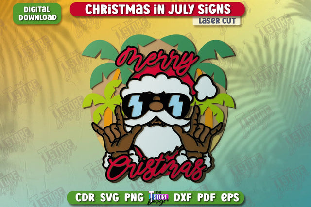 Christmas in July Signs Laser Cut | Door Sign | Porch Decorating | Summer Wall Décor | CNC File SVG The T Store Design 