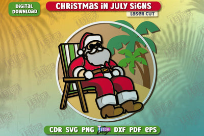 Christmas in July Signs Laser Cut | Door Sign | Porch Decorating | Summer Wall Décor | CNC File SVG The T Store Design 