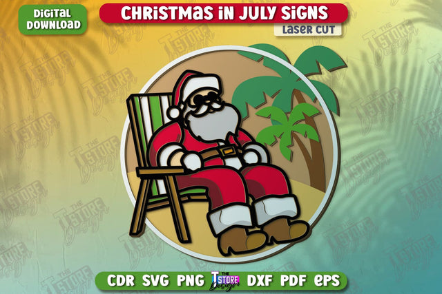 Christmas in July Signs Laser Cut | Door Sign | Porch Decorating | Summer Wall Décor | CNC File SVG The T Store Design 