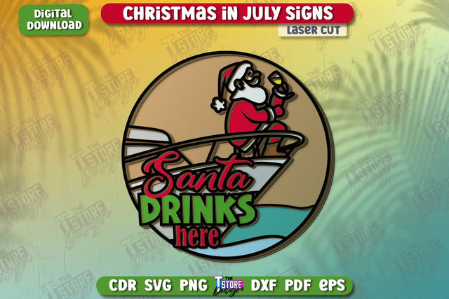 Christmas in July Signs Laser Cut | Door Sign | Porch Decorating | Summer Wall Décor | CNC File SVG The T Store Design 