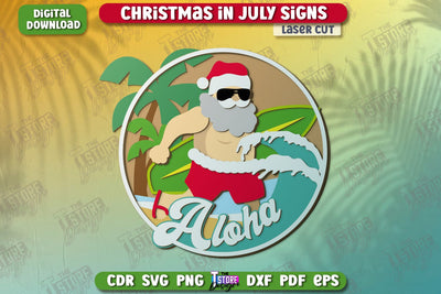 Christmas in July Signs Laser Cut | Door Sign | Porch Decorating | Summer Wall Décor | CNC File SVG The T Store Design 