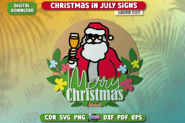 Christmas in July Signs Laser Cut | Door Sign | Porch Decorating | Summer Wall Décor | CNC File SVG The T Store Design 