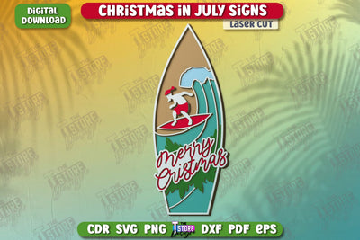 Christmas in July Signs Laser Cut | Door Sign | Porch Decorating | Summer Wall Décor | CNC File SVG The T Store Design 