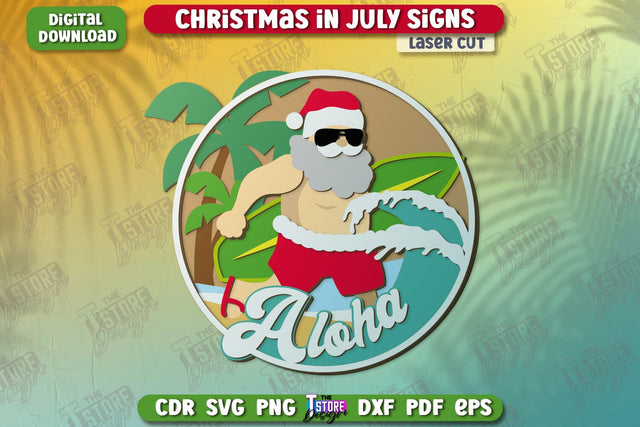 Christmas in July Signs Laser Cut | Door Sign | Porch Decorating | Summer Wall Décor | CNC File SVG The T Store Design 