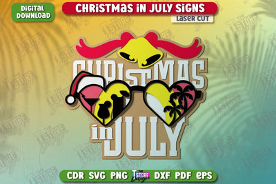 Christmas in July Signs Laser Cut | Door Sign | Porch Decorating | Summer Wall Décor | CNC File SVG The T Store Design 