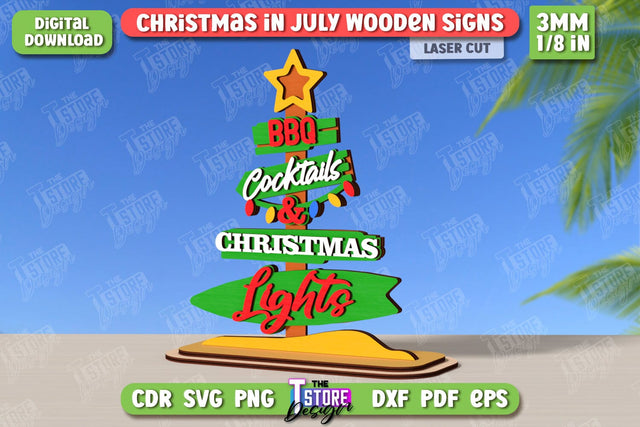 Christmas in July Stand Laser Cut | Summer Design | Summer Christmas | CNC File SVG The T Store Design 