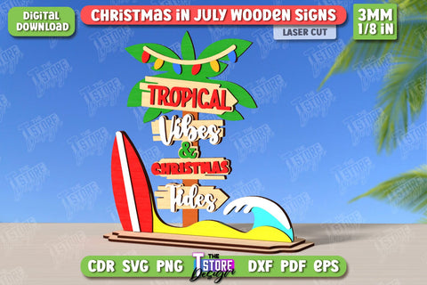 Christmas in July Stands Laser Cut Bundle | Summer Design | Summer Christmas | CNC Files SVG The T Store Design 