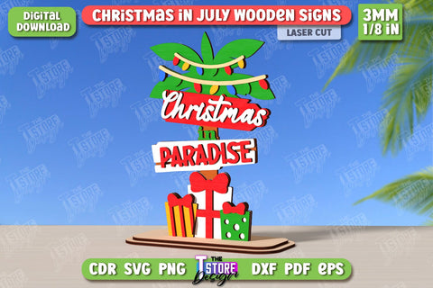 Christmas in July Stands Laser Cut Bundle | Summer Design | Summer Christmas | CNC Files SVG The T Store Design 