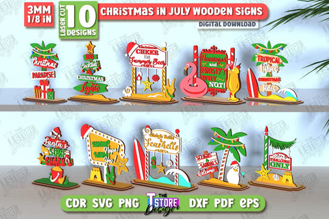 Christmas in July Stands Laser Cut Bundle | Summer Design | Summer Christmas | CNC Files SVG The T Store Design 