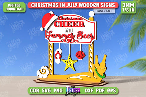 Christmas in July Stands Laser Cut Bundle | Summer Design | Summer Christmas | CNC Files SVG The T Store Design 