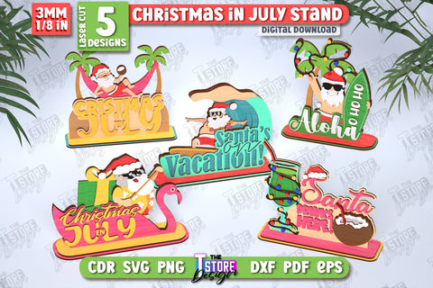 Christmas in July Stands Laser Cut Bundle | Summer Design | Summer Christmas | CNC Files SVG The T Store Design 